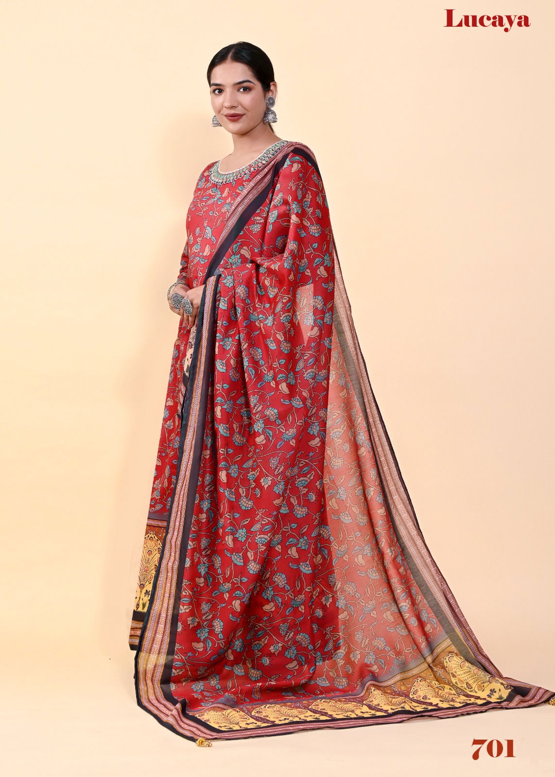 Lucaya Vol Kalamkari Printed Dupatta With Gown Catalog The Ethnic World